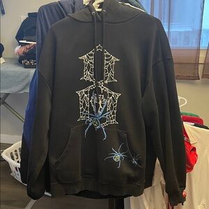 REBEL8. Black Hoodie with Spider Web Design. Hard to find!